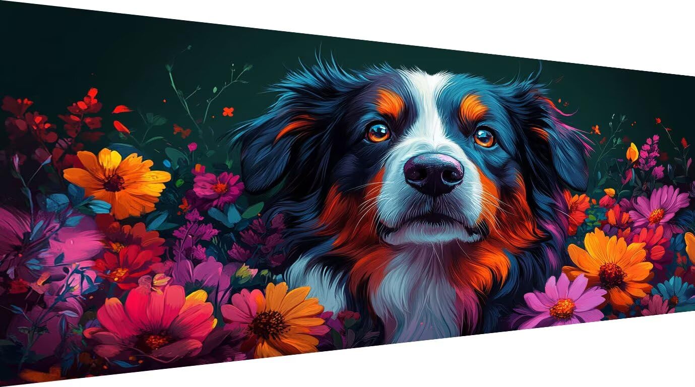 Diamond Painting Kwiaty Diamentowe Malowanie Duży XXL 5D Pies Zestaw DIY Dorośli Ścieg Krzyżowy Kryształ Sztuka, Okrągłe Diamenty, Aktywność Antystresowa Relaks, Kreatywny Prezent 90x180cm Y1-510