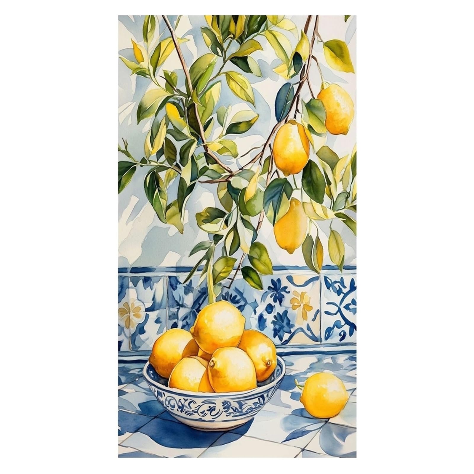 Graiting 1pc Summer Woman With Poster Print Lemon Tree Watercolor Canvas Painting Wall Art Home Decor(By-1,50x70cm)
