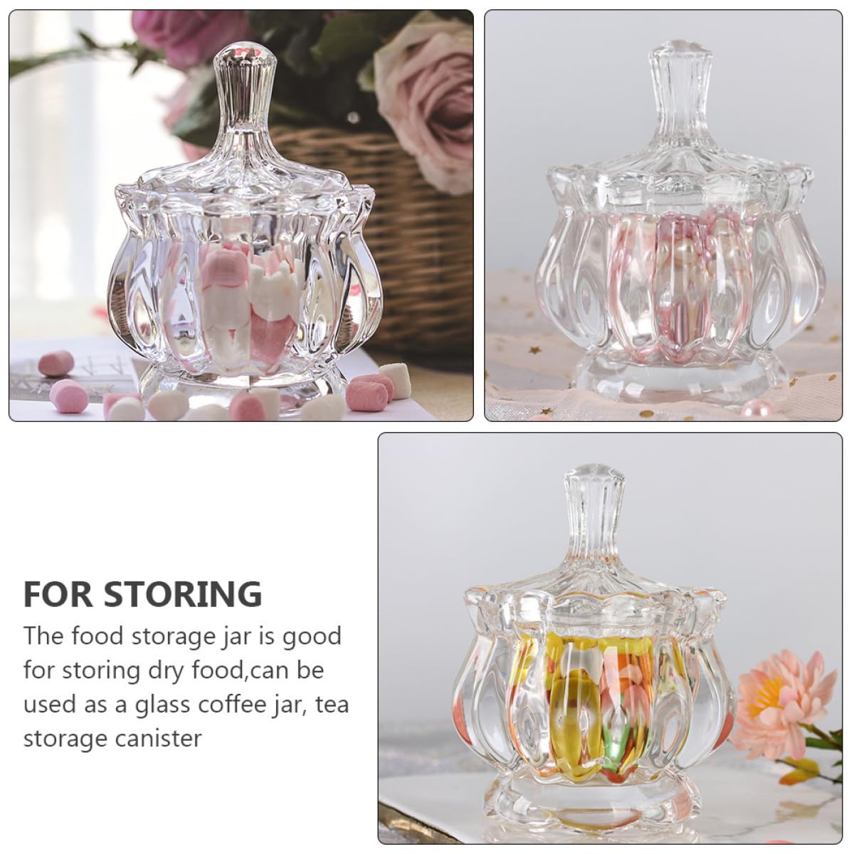 VICASKY Lot de 2 Bonbonnières en Verre Transparent Couvercle, Récipients Alimentaires pour Rangement de Bonbons et Snacks, Pots Décoratifs Cuisine et Mariage, Bocal de Conservation