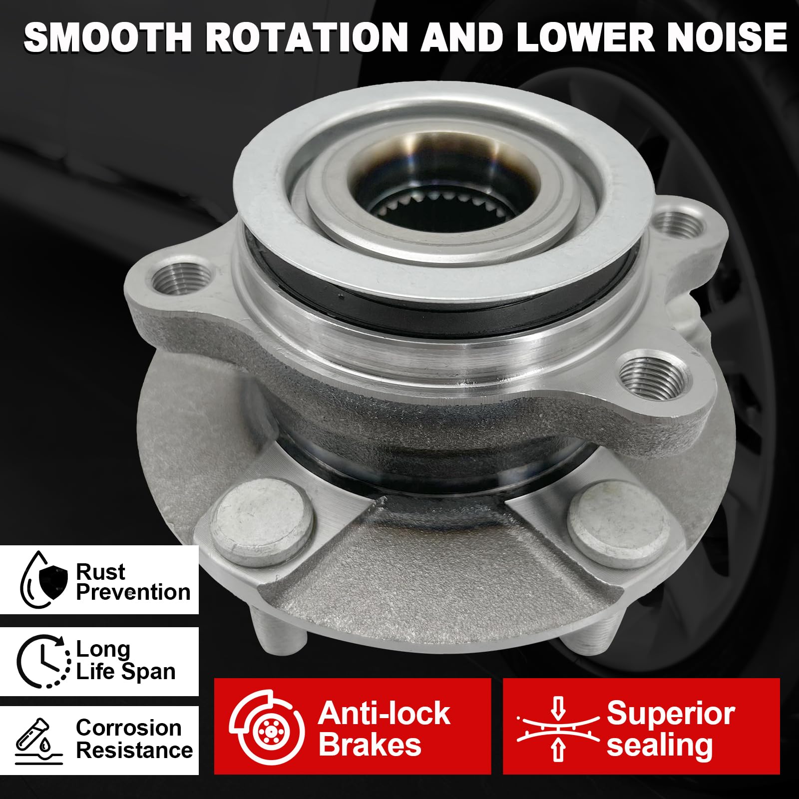 PHILTOP Front Wheel Hub Assembly 513298 - Fits Nissan Rogue 2008-2013 & Nissan Sentra 2007-2012 | 5-Lug Wheel Bearing Hub