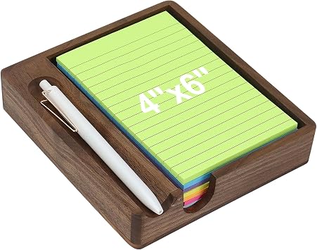 Buqoo Black Walnut Wood Sticky Note Holder with Pen Slot, Fits 4x6 Inches Memo Pad, Natural Wooden Desktop Organizer for Office School Home