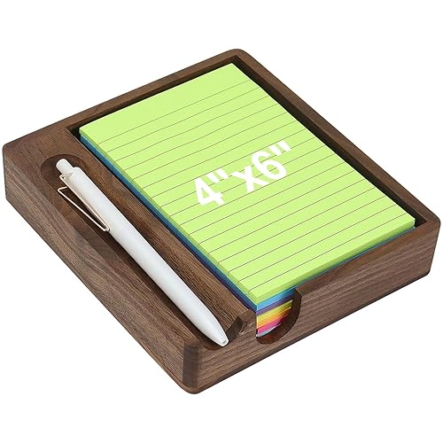 Buqoo Black Walnut Wood Sticky Note Holder,Memo Pad Holder Dispenser Organizer with Pen Slot,Desktop Accessories Organizer for Office School Home