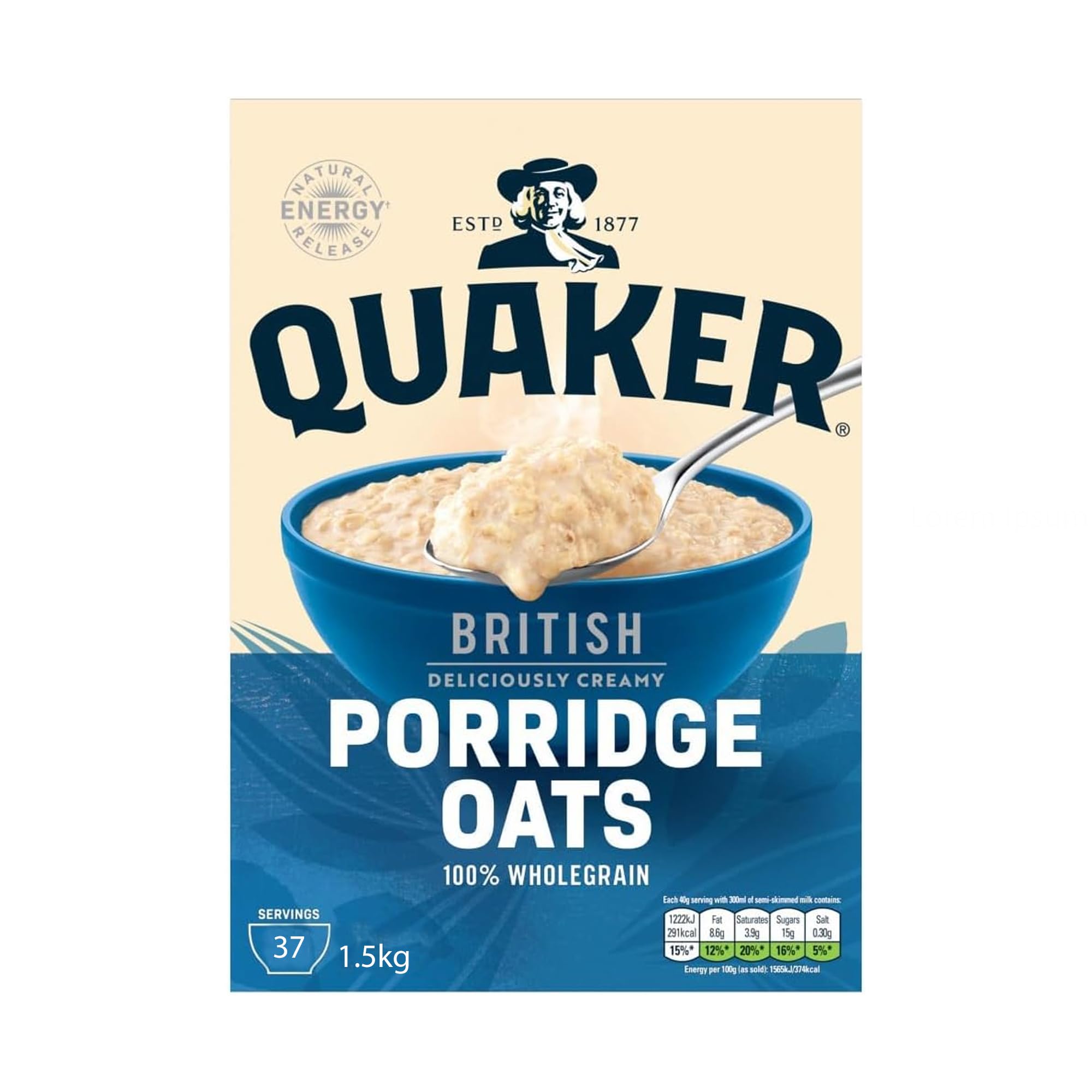 Quaker Porridge Rolled Oats 1,5 kg | Copos de Avena 100% integral 1,5 kg (El embalaje puede variar)