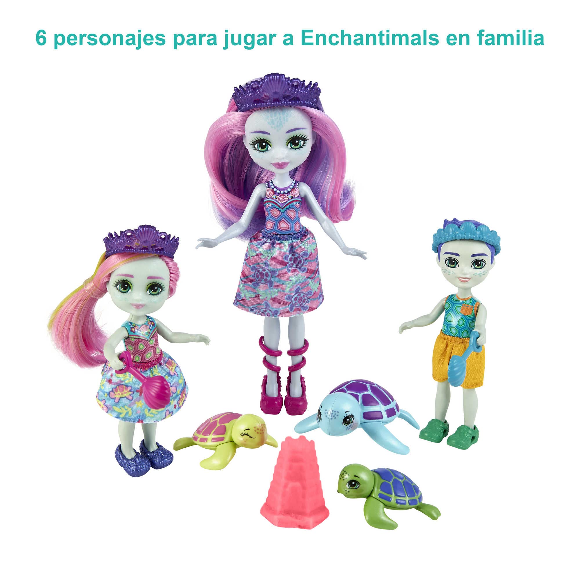 Mattel Royal Enchantimals Ocean Kingdom Tinsley Turtle y su Familia Muñecas de Juguete con Mascotas Tortugas, Juego de plastilina y Accesorios HCF95