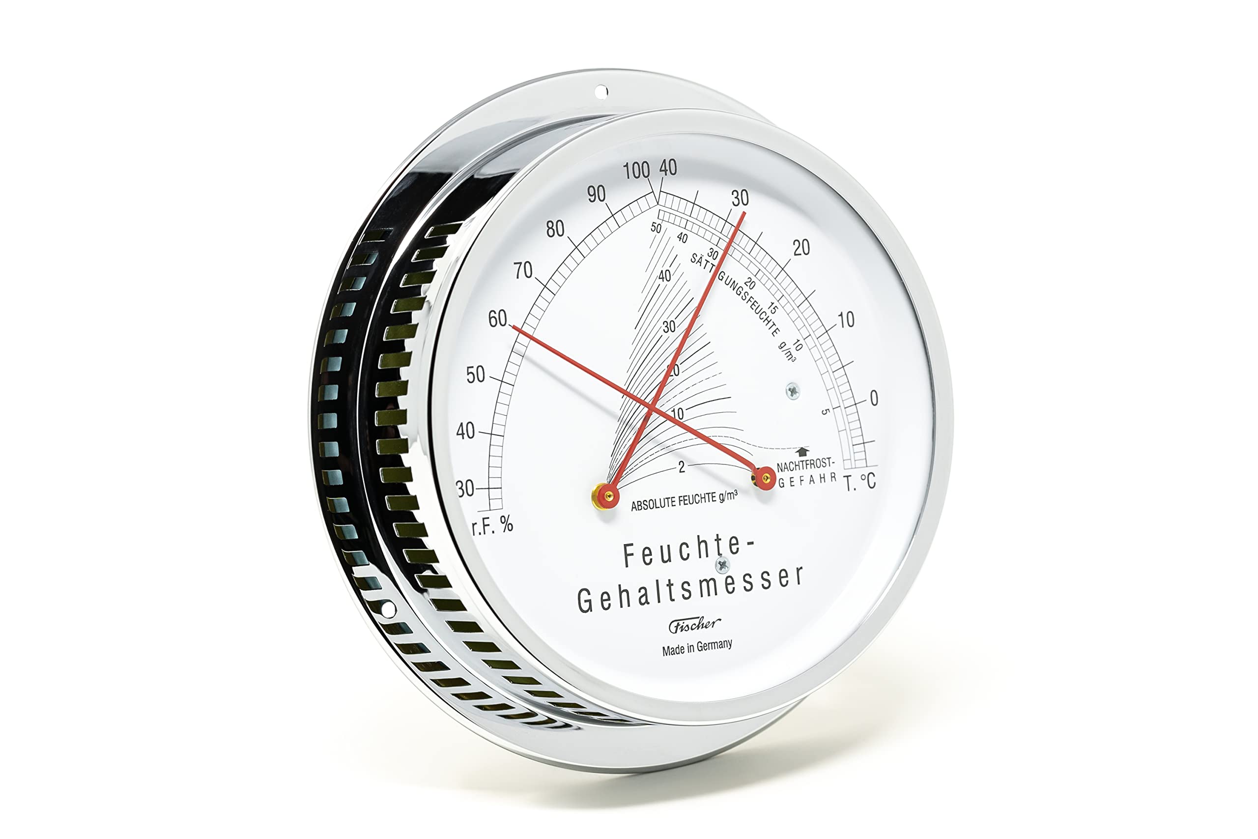Fischer 5023-47 - Medidor climático para interiores – Higrómetro de pelo de 155 mm y termómetro bimetálico de latón – Fabricado en Alemania