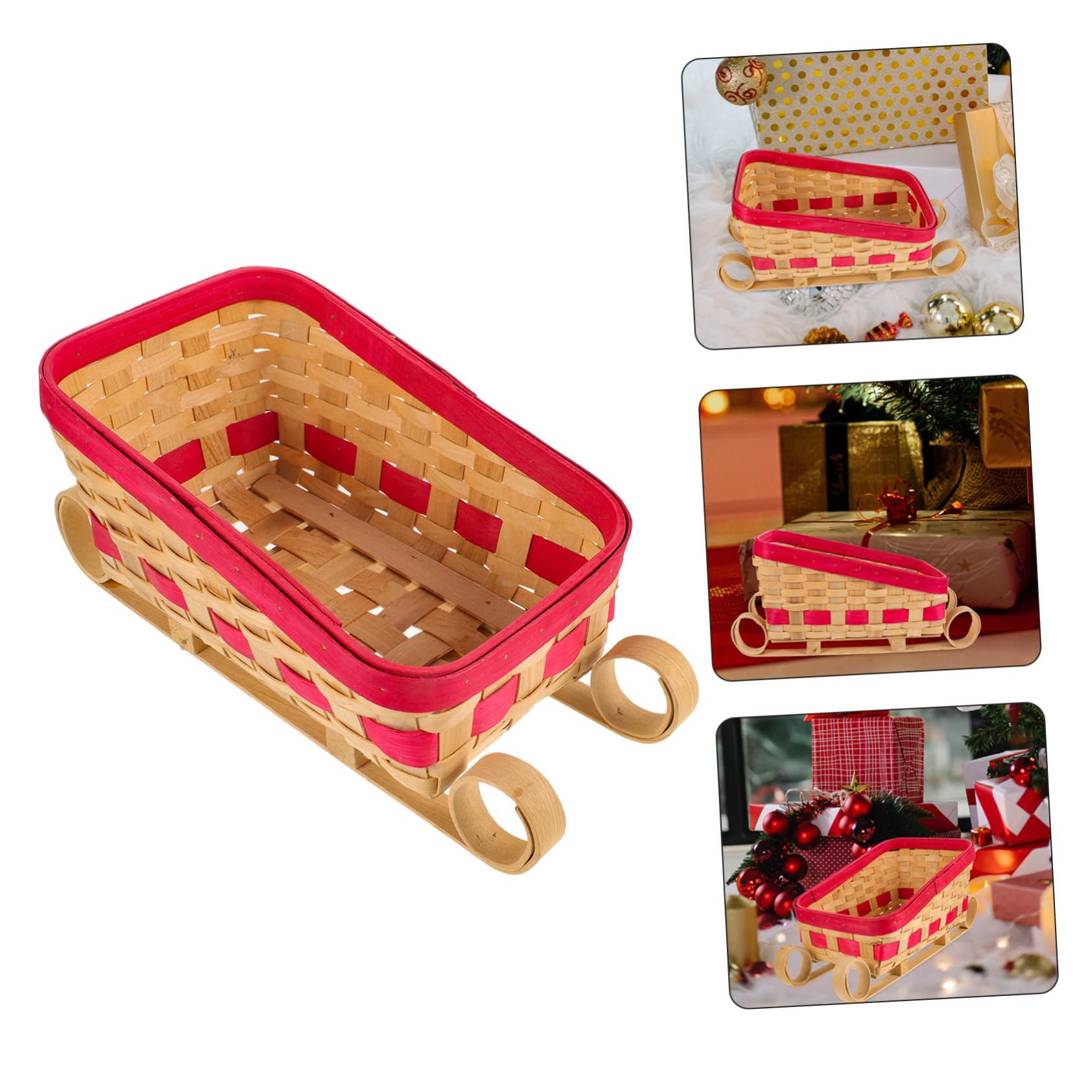 PRETYZOOM 2St Festival- Schlittenverzierung Weihnachtsaccessoires Schnee weihnachtsbasteln weihnachts basteln Weihnachtsschmuck weihnachtliche Wohnkultur Bambus weben rot