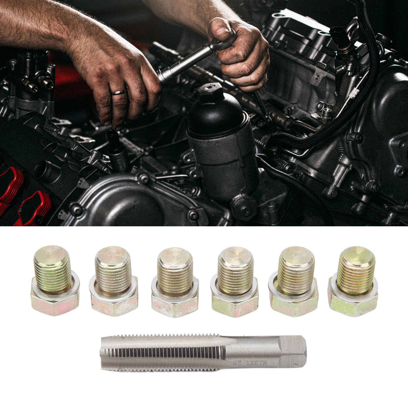 VOBor 13 Pezzi Kit di Riparazione Filettatura Tappo di Scarico Olio M13 X 1,5 Mm Kit di Attrezzi Per Rifilettare Viti Coppa Olio