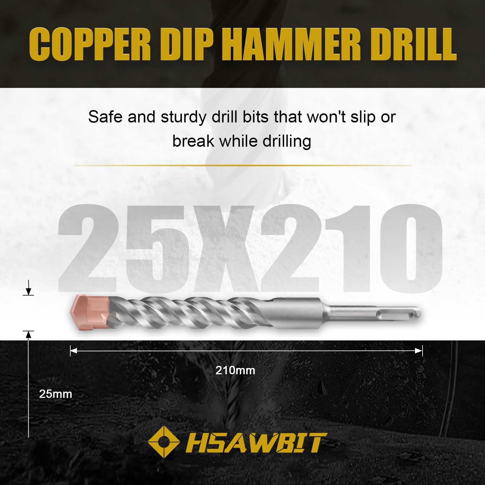 HSAWBIT 25mm x 210mm LONG SDS MASONRY DRILL BIT, TUNGSTEN CARBIDE TIP SDS PLUS SHANK, FOR WALL STONE CONCRETE BRICK - Image 2
