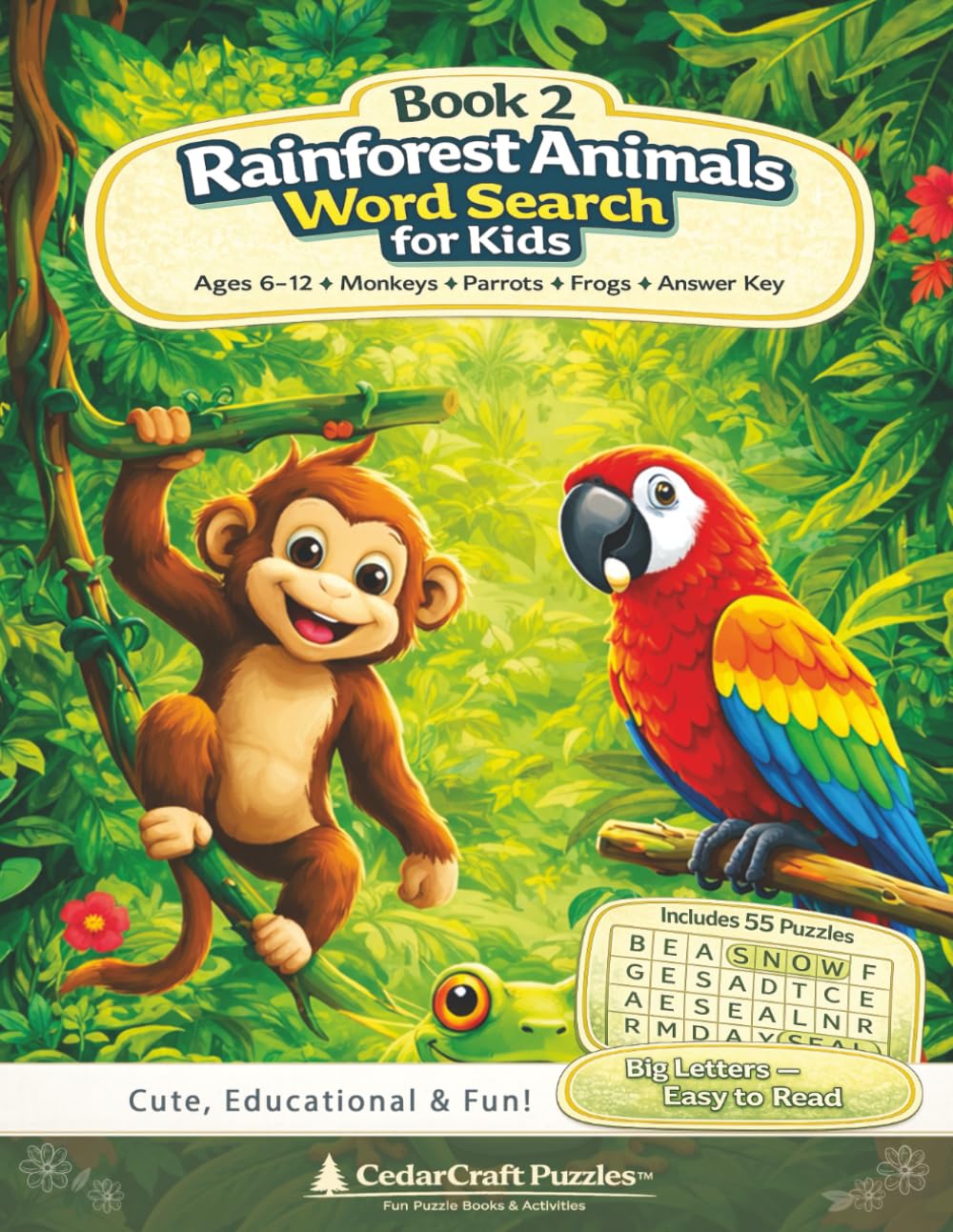 Rainforest Animals Word Search for Kids: 55 Jungle-Themed Word Searches with Monkeys, Parrots & Frogs | Ages 6–12 | Easy Big-Print Puzzles (ANIMALS & NATURE — SERIES 2)