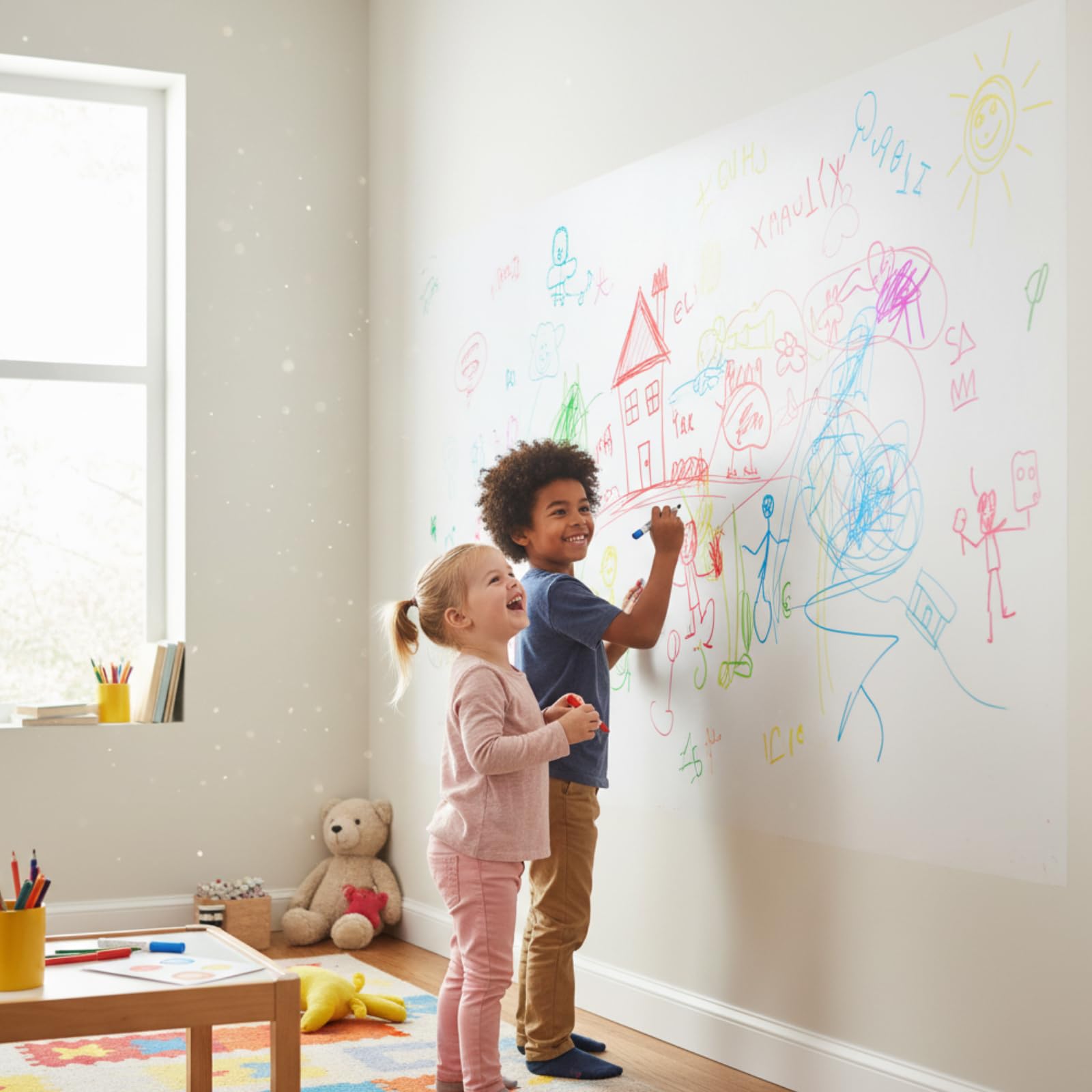 Lavagna bianca adesiva da parete 60 x 200 cm multifunzione ardesia cancellabile grande adesivo da parete rullo adesivo Whitebord pennarello per la scuola ufficio casa frigorifero
