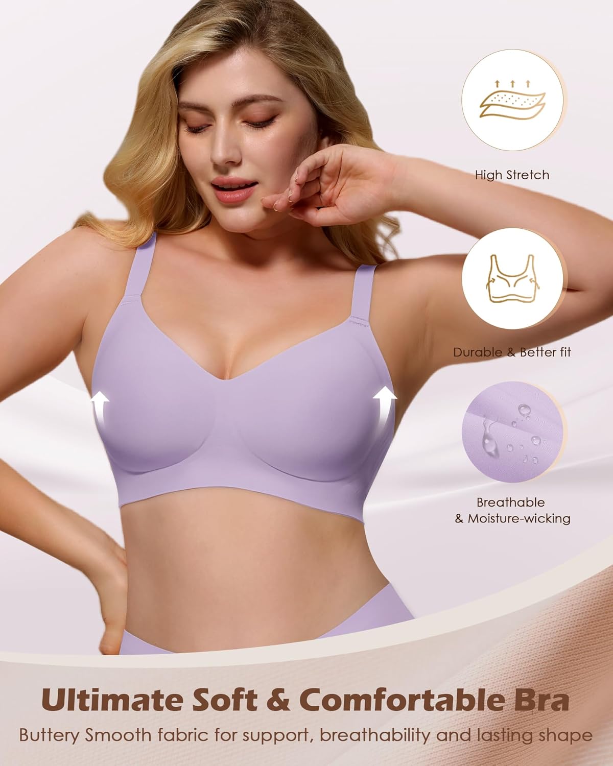 As Fairy Womens Soft Comfortable No Underwire Bras V Neck Seamless Push Up Bralettes Full Coverage Tshirt Brassiere - Image 2