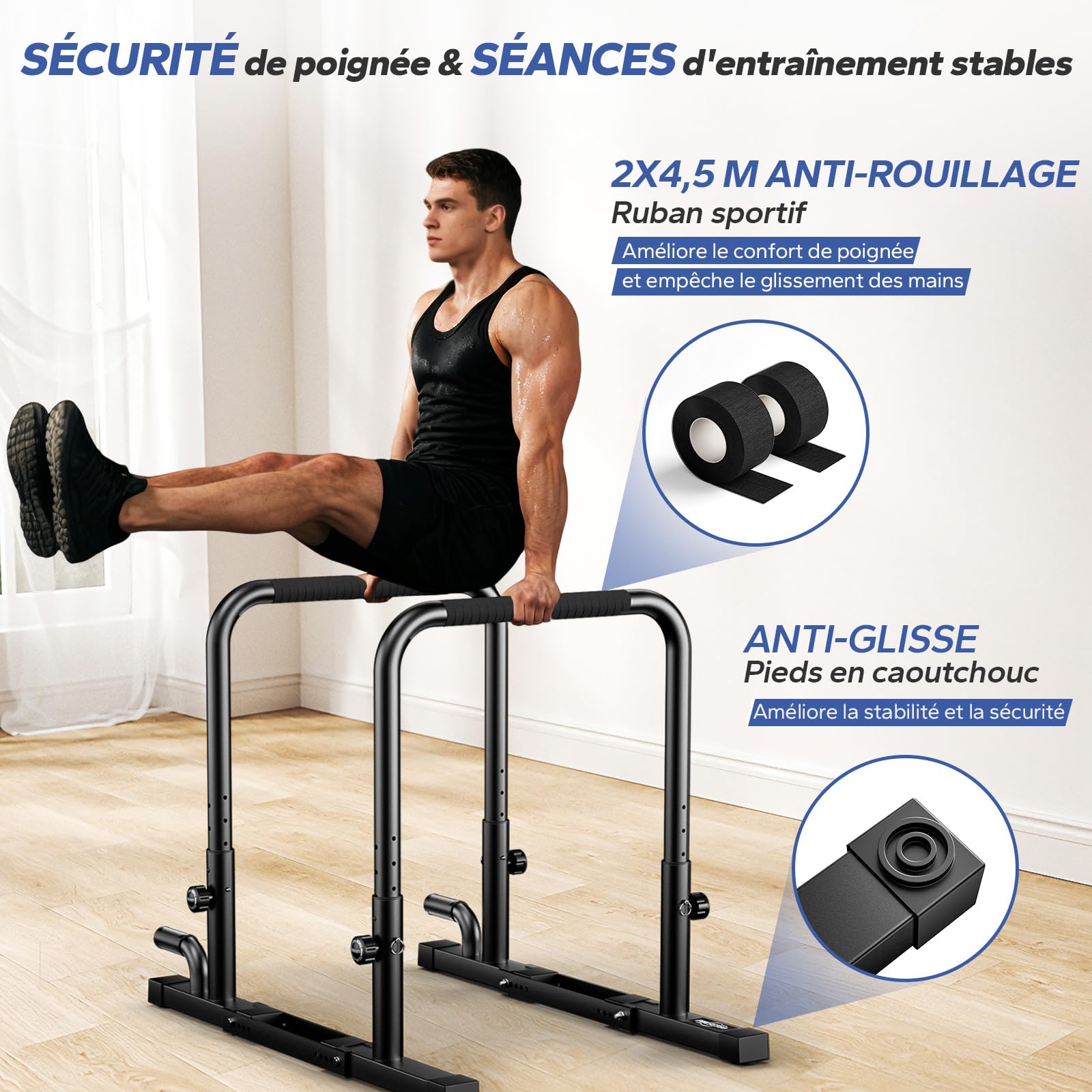 Barre Dips Ajustable, Barres Parallèles Gym au Domicile, Équipement D'entraînement pour la Musculation du Corps Entier et la Calisthénie, Capacité de Charge 400 kg