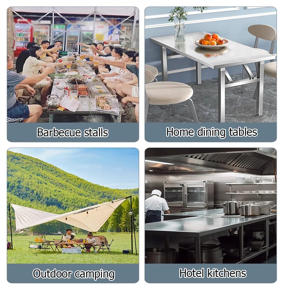 Tavolo di preparazione in acciaio inossidabile, Isola da cucina pieghevole resistente, Banco da lavoro portatile, Stazione di preparazione degli alimenti commerciale, Tavolo in metallo resistente per