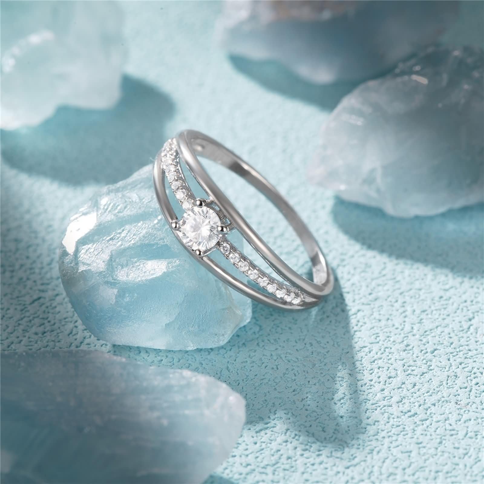 Beydodo Anillo Boda Oro Blanco 9 14 18 K de Mujer con Redondo con Moissanita, Anillo Plata de Matrimonio de Mujer