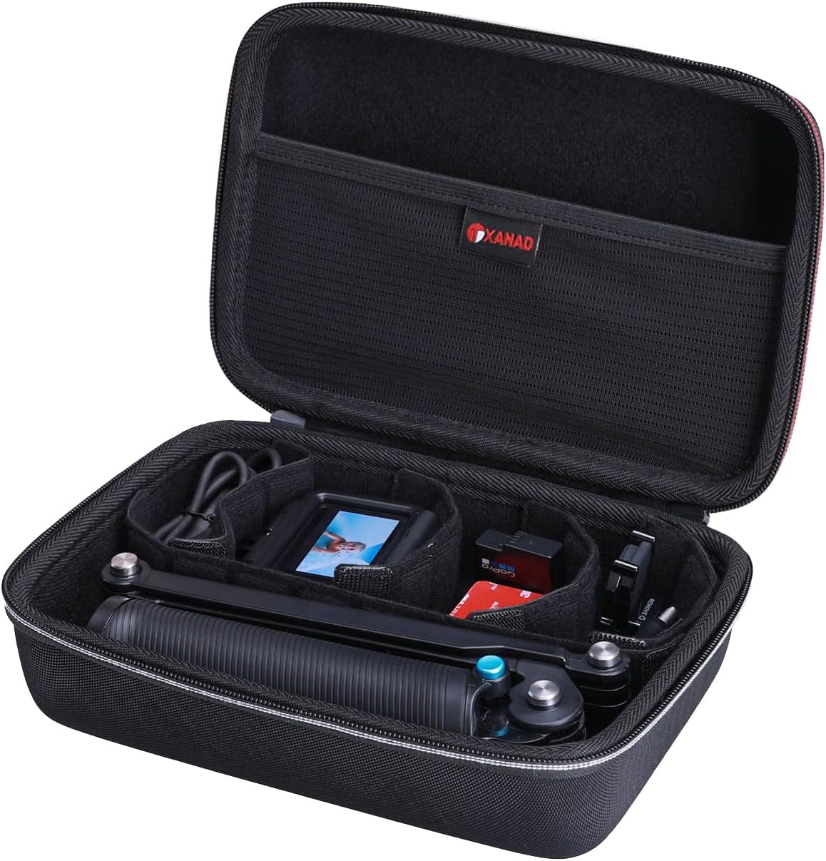 XANAD Hard Case for GoPro Hero 13 12 11 10 9 8 7 6/ DJI Osmo Action 5 4 / Osmo Nano/Osmo 360 / Insta360 GO Ultra GO3S / Ace Pro 2 Action Video Cameras - With 5 Moveable Dividers