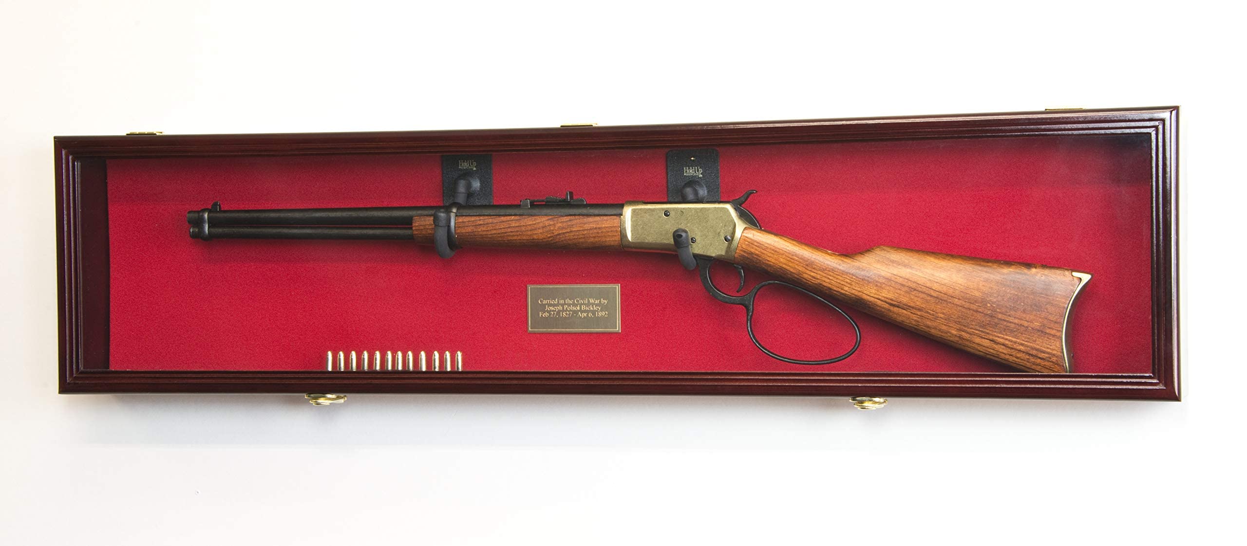 1 Rifle Gun Display Case Cabinet Wall Rack Holder – 44.5” Long Case - Lockable (Cherry Finish - Red Felt)