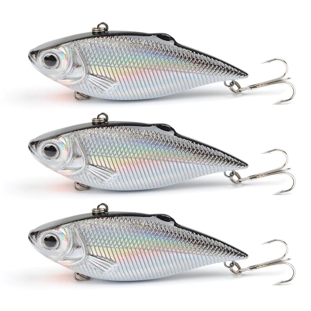 Dr.Fish Assorted 3 Fishing Lure Crankbaits Rattlin Bait VIB Lipless Sinking 60mm 7g Chrome Smallmouth Bass Redfish With Lure Box