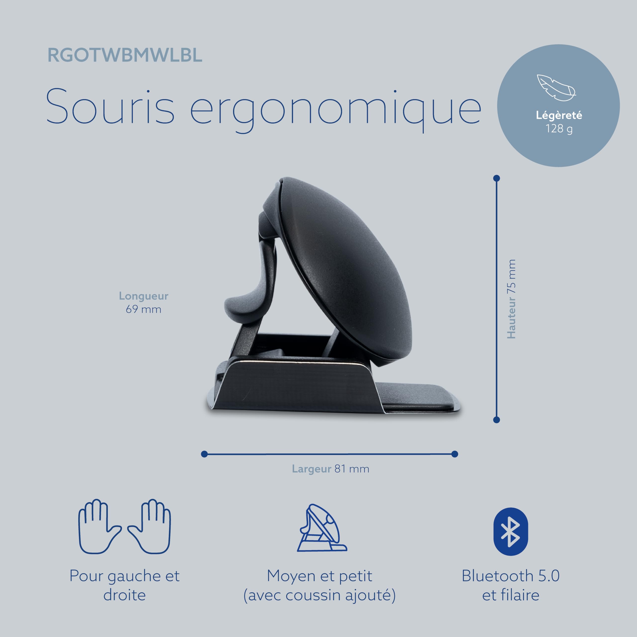 R-Go Twister Ambidextre Souris, Design Vertical Ergonomique, Connexion Bluetooth/USB Mode Dual, Logiciel Anti-TMS, Prévention du Syndrome de la Souris, Rechargeable, pour Windows/Mac, Noir
