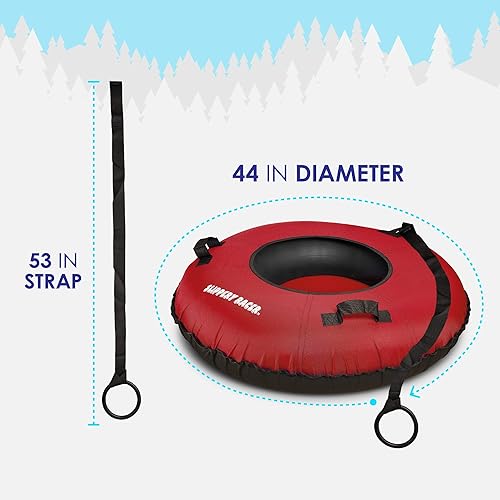 Miniatura 4 de Slippery Racer Tubo de nieve inflable de grado comercial resistente con cubierta y cuerda, parte inferior de PVC, 44 pulgadas, azul