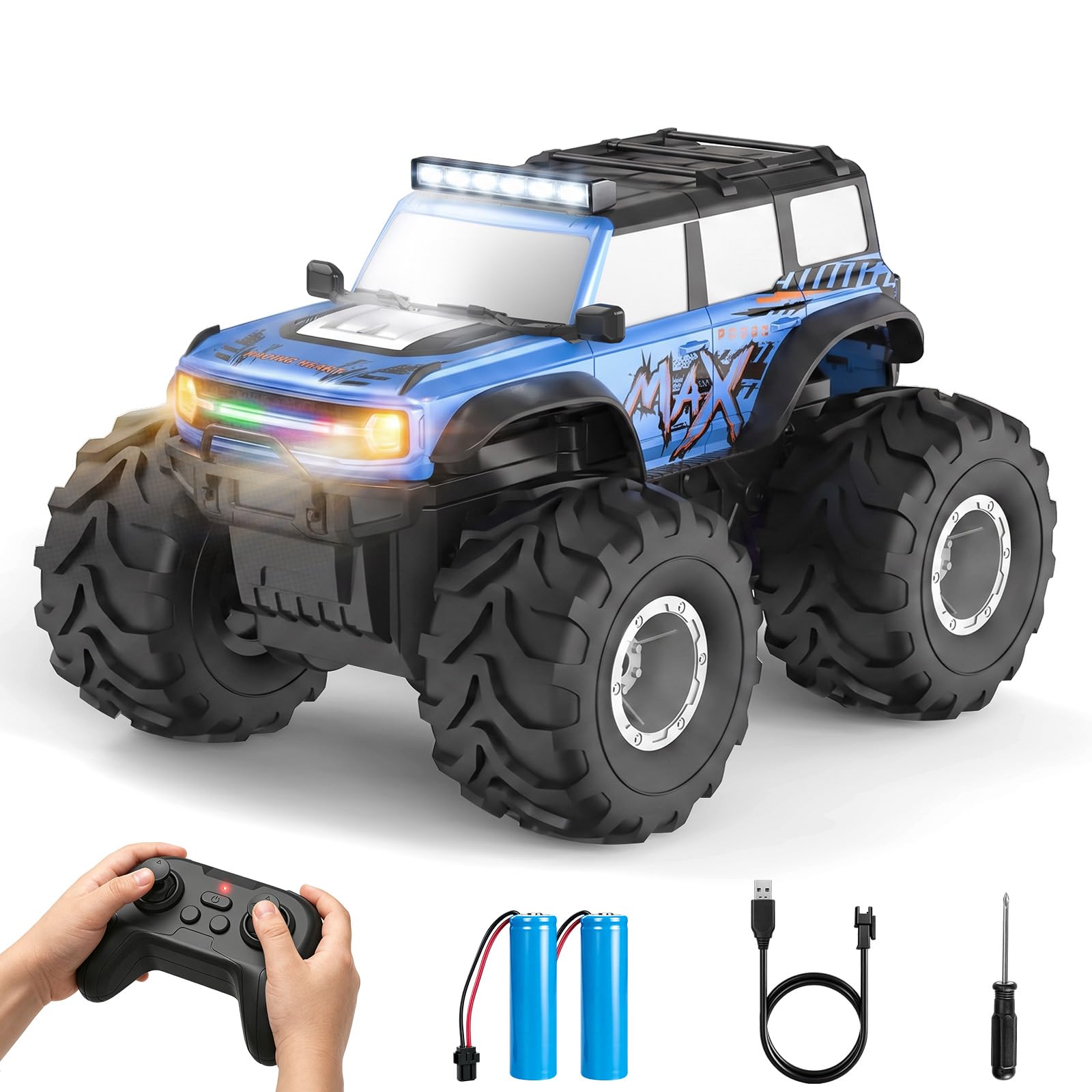 HengLiSam Amphibious Remote Control Car with LED Light, RC Monster Trucks