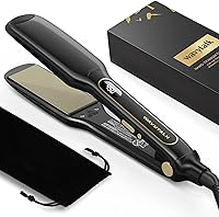 Wavytalk Titanium Wet to Dry Hair Straightener 1.75" Wide Plates - Fast Ventilated Flat Iron for Thick Curly Hair, Dual Voltage Black