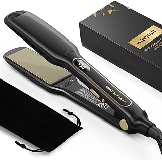 Wavytalk Titanium Wet to Dry Hair Straightener 1.75" Wide Plates - Fast Ventilated Flat Iron for Thick Curly Hair, Dual Voltage Black