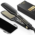 Wavytalk Wet to Straight Hair Straightener, Titanium 1.75 Inch Vent Sesh Wide Flat Iron, Straightener for Damp or Dry Hair with Dual Voltage Leave Silky & Smooth, Black