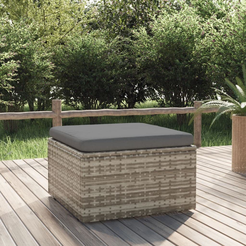 Taboret ogrodowy z poduszką, szary, 55 x 55 x 30 cm, polirattan, malowana proszkowo rama stalowa, z miejscem do przechowywania i wodoodpornym workiem, wygodny na balkon, taras i do użytku na
