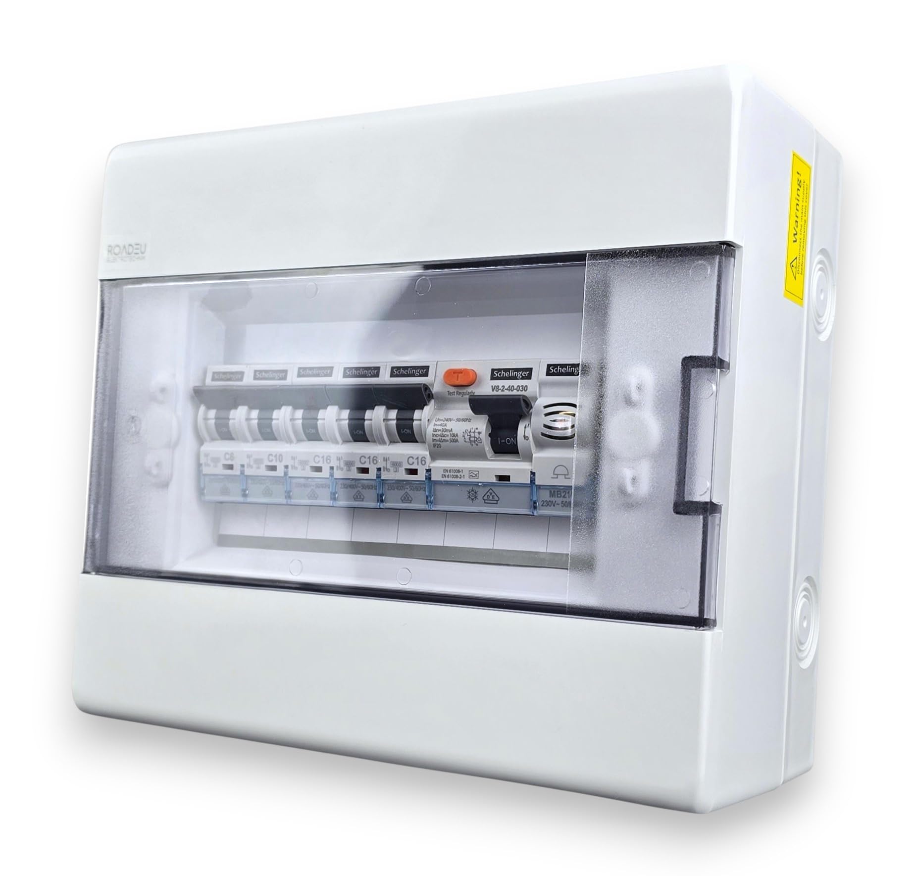 RoadEu - Aufputz Sicherungskasten 8 Module FI 40A 30mA C6 C10 3xC16 Klingel