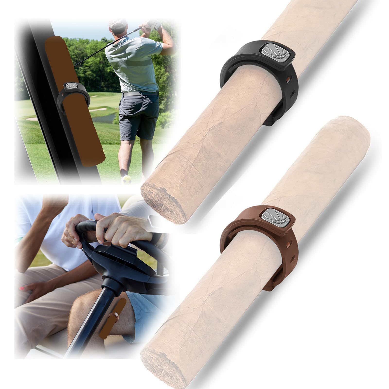 Kenmohuo 2Pcs Magnetic Cigar Holder for Golf Cart, 34-70 Ring Gauge, Portable Cigar Clamp Accessories for Golfs Clubs, Universal Golf Travel Accessory, Golfer Gifts for Men Women Dad