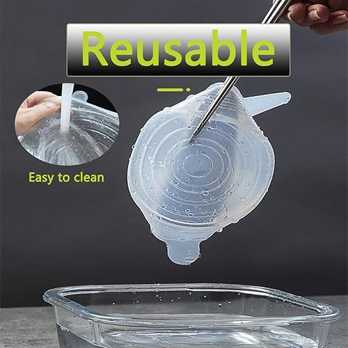 Miniatura 3 de Juego de 12 tapas elásticas de silicona reutilizables para microondas para latas, tazas y tarros de vidrio