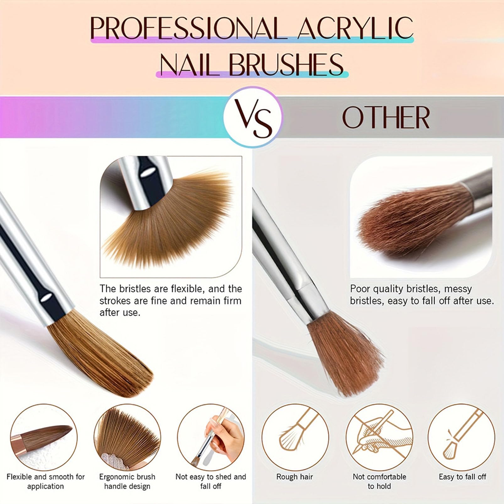 DMQ Acrylic Nail Brush Set, Nail Brush for Acrylic Apply Acrylic Powder Nail Art Extension - Image 4