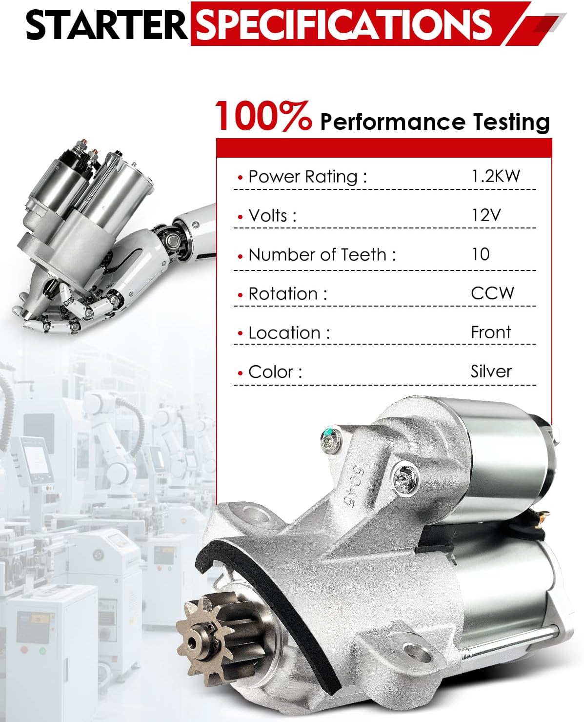 Starter Motor Compatible for:-Ford Taurus 2008-2019 3.5L, Explorer Edge Flex Police,for:-Lincoln MKS MKT MKX MKZ,for:-Mercury Sable 12V 1.2kw 10 Teeth CCW, Arranque para Carro OE# 8G1Z-11002-B