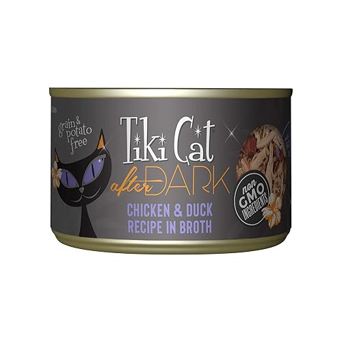 Tiki Cat After Dark, Chicken & Duck, High-Protein and 100% Non-GMO Ingredients, Wet Cat Food for Adult Cats, 5.5 oz. Cans (Pack of 8) - Chicken & Duck - 5.5 Ounce (Pack of 8)