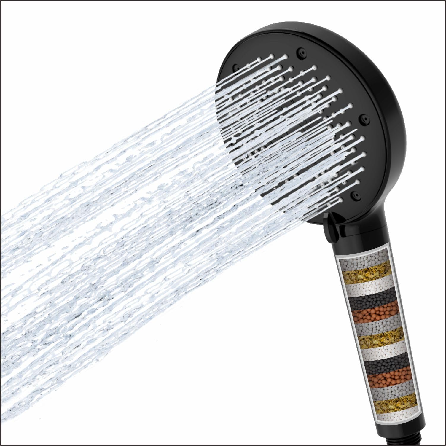 Ello&Allo Black Hard Water Filter Shower Head With 15 Stage Filter, 3 Spray Jet Modes High Pressure Shower Head, Handheld Massage Shower Filter For Residual Chlorine Remove,