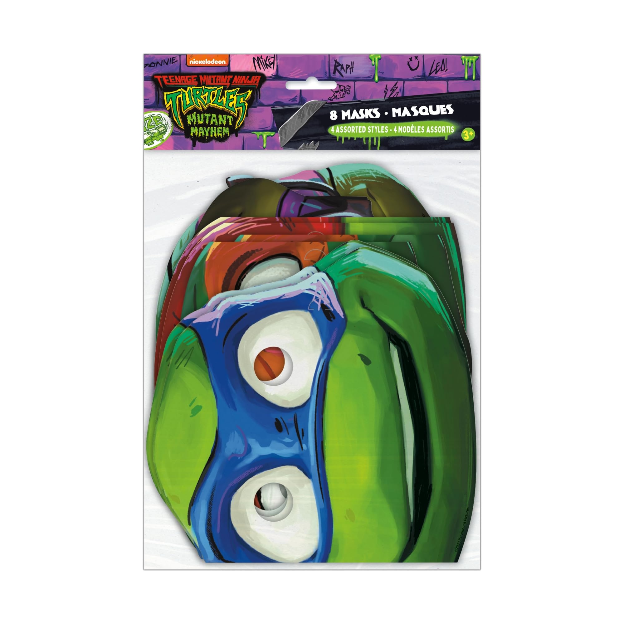 Unique Industries Teenage Mutant Ninja Turtle Mayhem Paper Masks, Set of 8, Boy, Birthday, Christening, Party Supplies