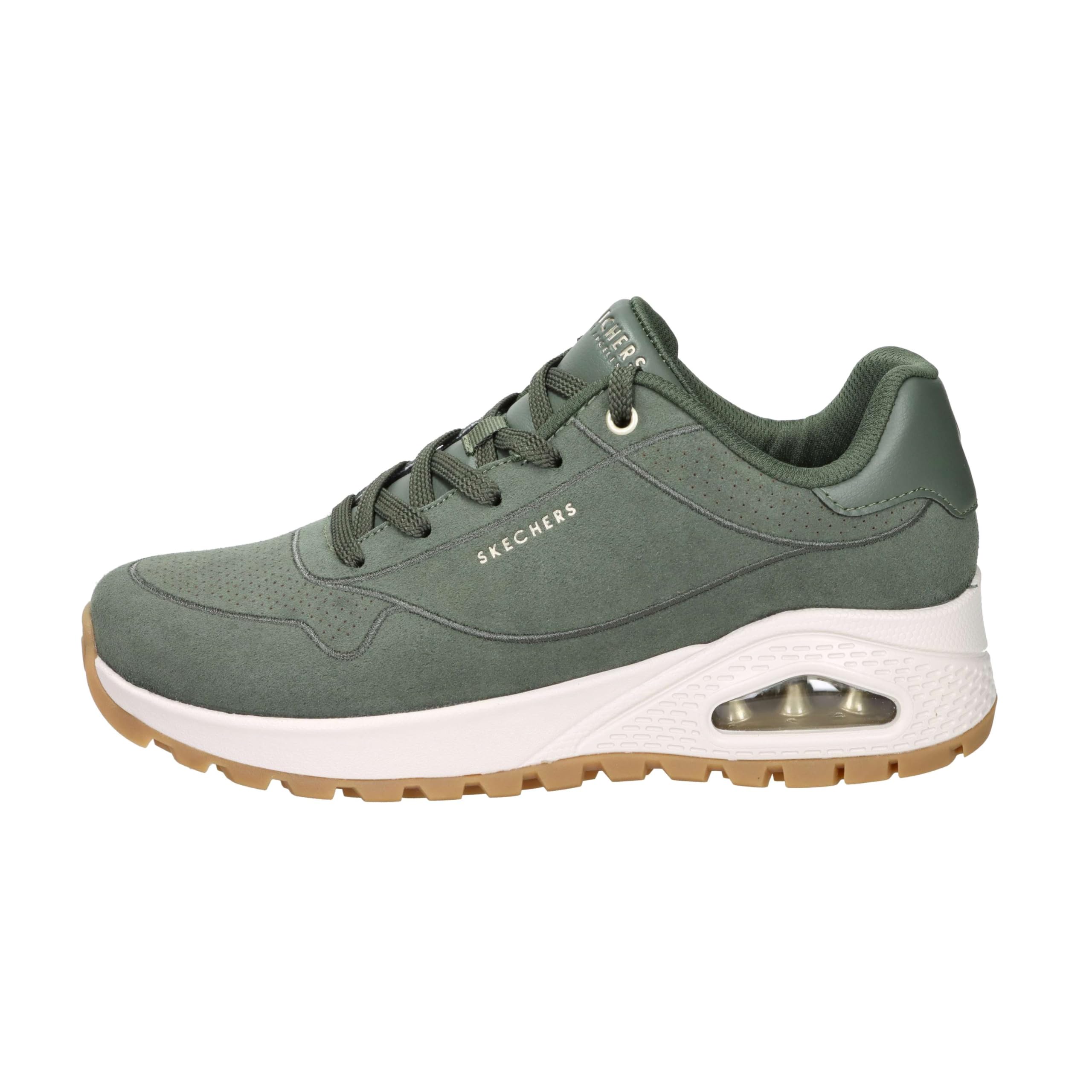Skechers Women's Uno Rugged Chillproof Sneaker, Olive Suede/Duraleather/Embroidery Trim, 3 UK