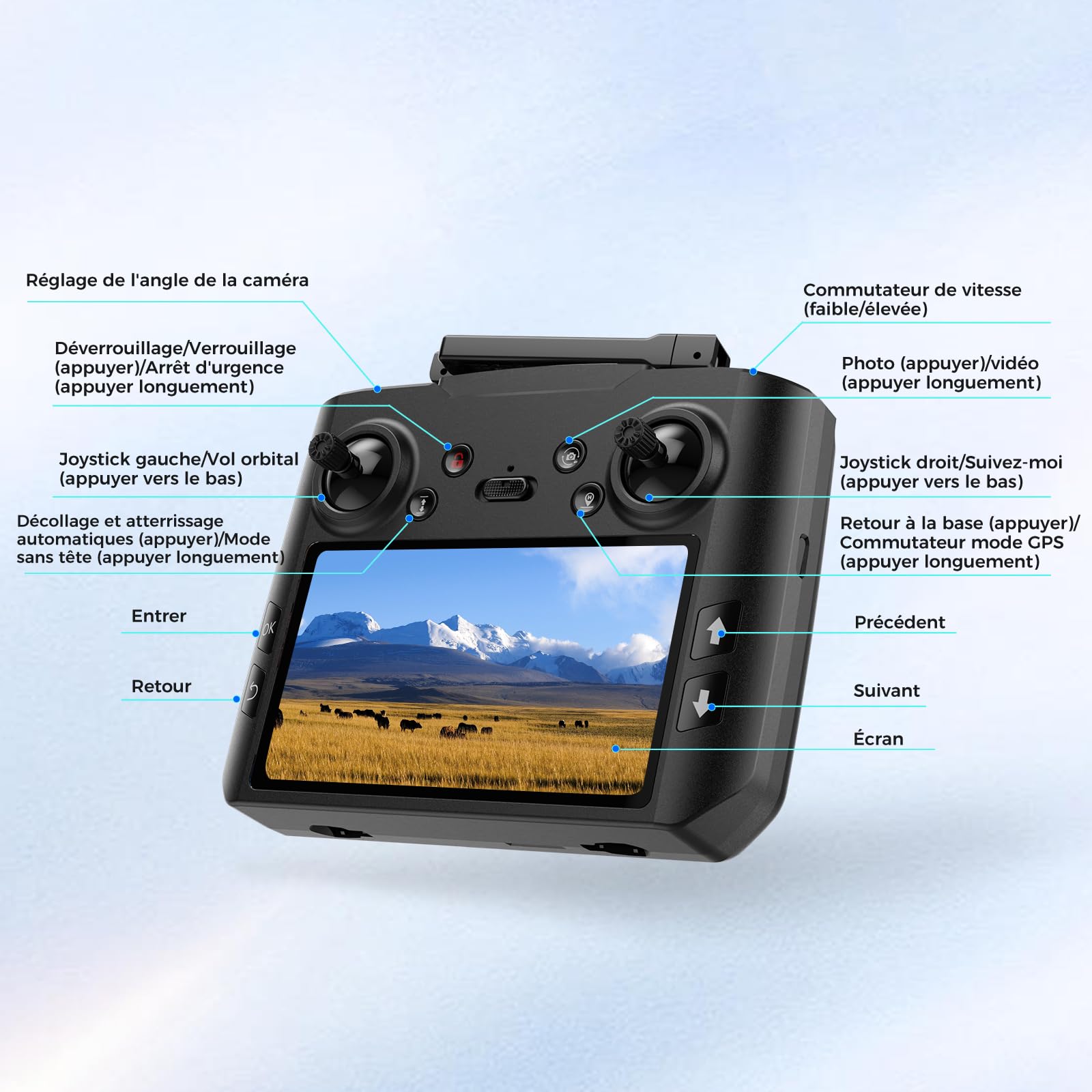 G10 GPS Drone avec Caméra Professionnel 4K EIS(Radiocommande avec Écran)45 Mins de Vol,Transmission Max 600m/1968ft,Suivi de Sujet,Retour Auto,FPV Quadcopter pour Adultes et Débutants,Moins de 249g,C0