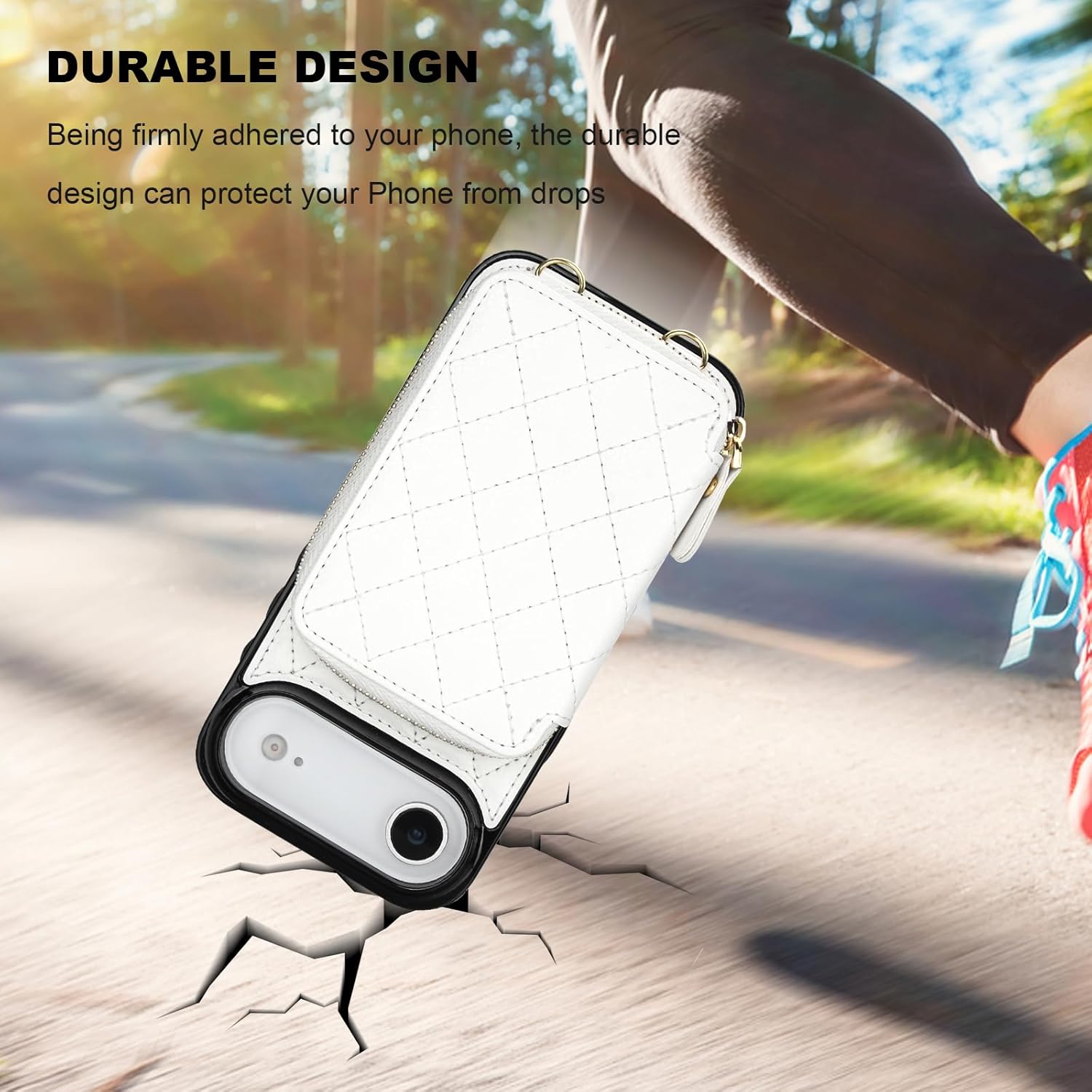 Bocasal Crossbody Wallet Case for iPhone 17 Air, RFID Blocking PU Leather Zipper Handbag Purse Flip Cover, Kickstand Folio Case with Card Slots Holder Wrist Strap Lanyard 5G 6.5 Inch (White)