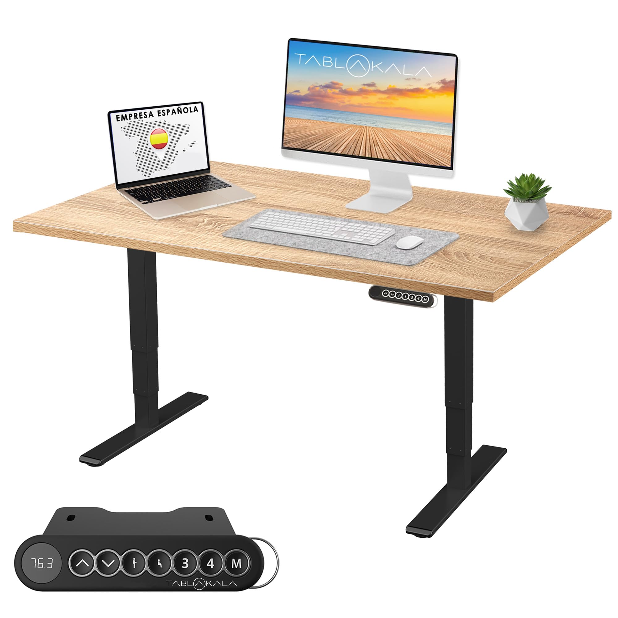 Escritorio Elevable 2 Motores, Negro, Tablero 140x70x3 cm Roble, Ajustable en Altura 62 a 127cm, Mesa Escritorio Elevable, Standing Desk, Mesa Elevable Secretaria