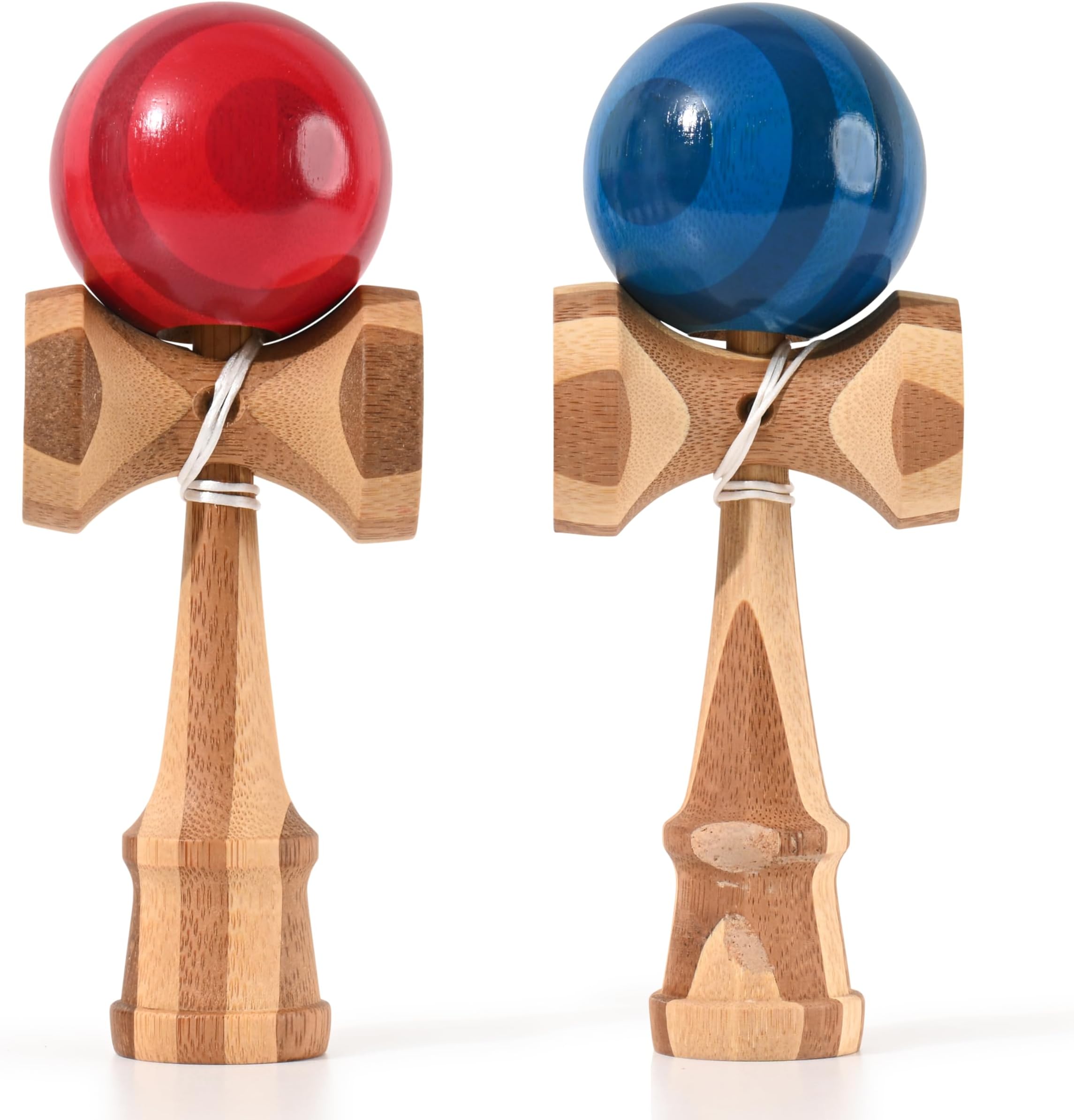 2 Pack | Competition Pro Kendama Full Size | Solid Wood Ball and Cup Coordination Toy | Blue and Red Bundle