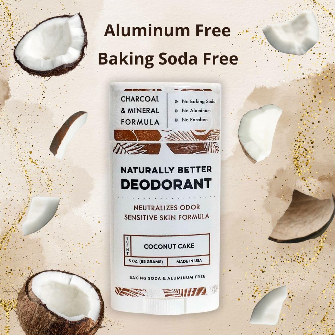 Naturally Better Coconut Cake Deodorant - Sensitive Skin Formula, Aluminum-Free, Baking Soda-Free, All-Natural, Magnesium & Activated Charcoal, Plant-Derived, Made in USA by DAYSPA Body Basics