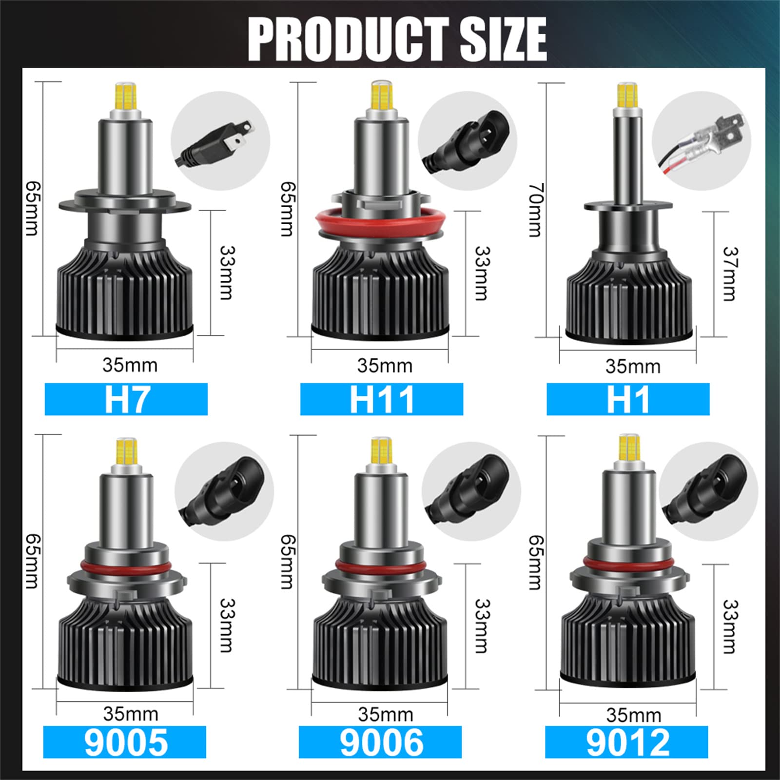 Bombillas LED 100W 40000LM Super Bright, 360° 8 Lados Emisores De Luz LED Kits De Conversión, 6000K Haz Ajustable Blanco Frío, Más De 30000 Horas De Vida Útil, IP67, Plug and Play,H4