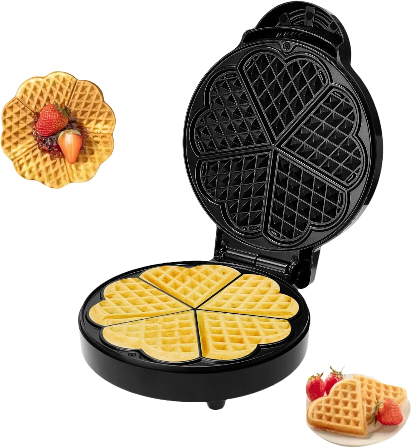 Mini Heart Shaped Waffle Maker-Thin Waffle Iron With Nonstick Surface For Easy Cleaning - Great Holiday Gift