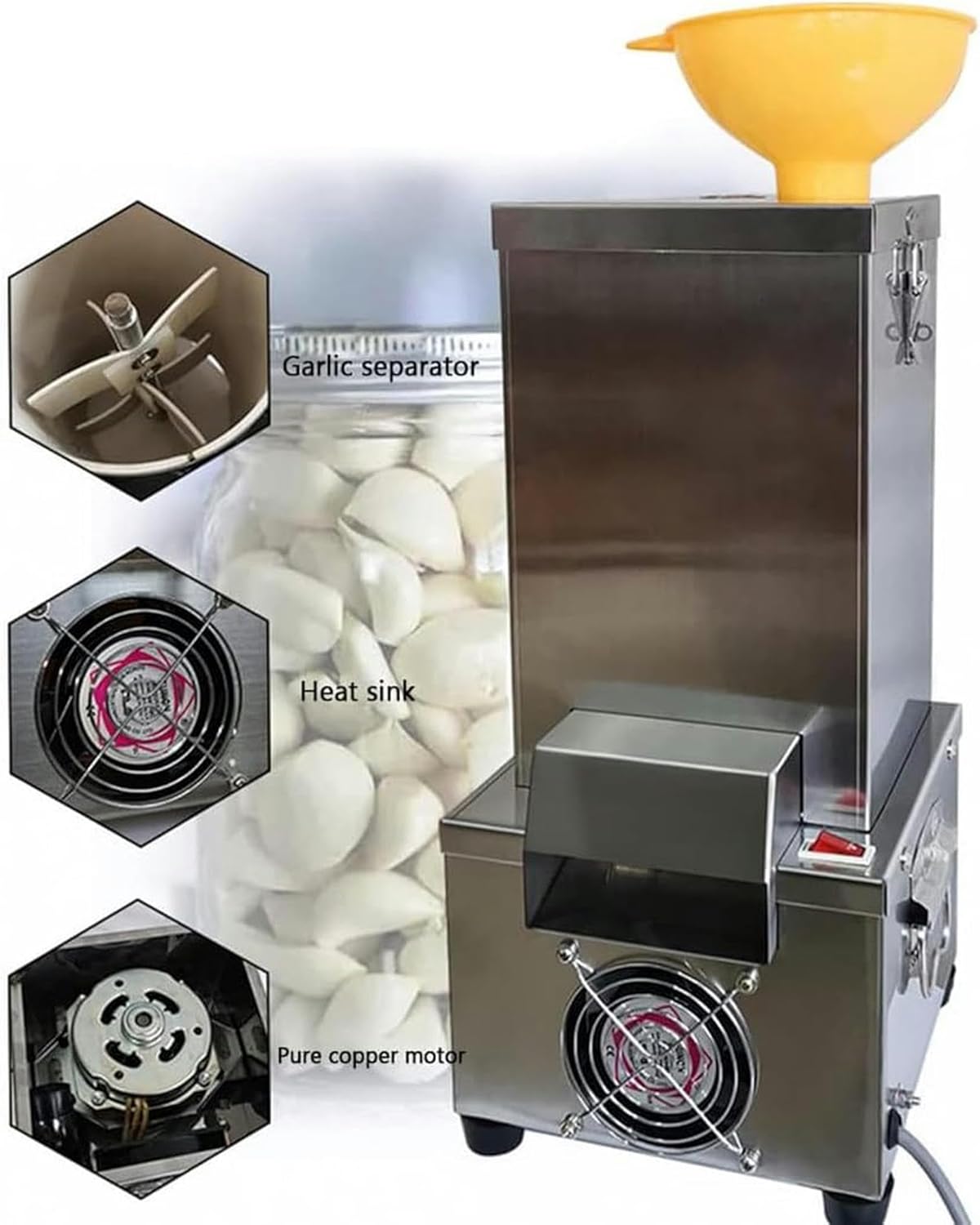 200W Commercial Electric Garlic Peeler, Garlic Peeling Machine Garlic Separator, Automatic Garlic Skin Remover for Restaurant Barbecue Shops Hotels