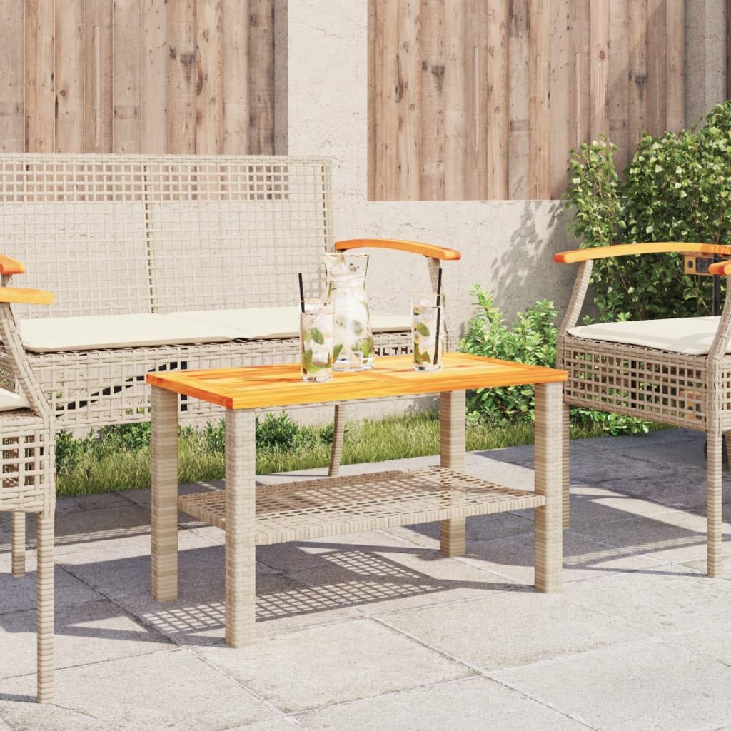 Beiger stół ogrodowy 70 x 38 x 42 cm polirattan, drewno akacjowe | Malowana proszkowo rama stalowa, odporna na warunki atmosferyczne, łatwa w pielęgnacji, na taras