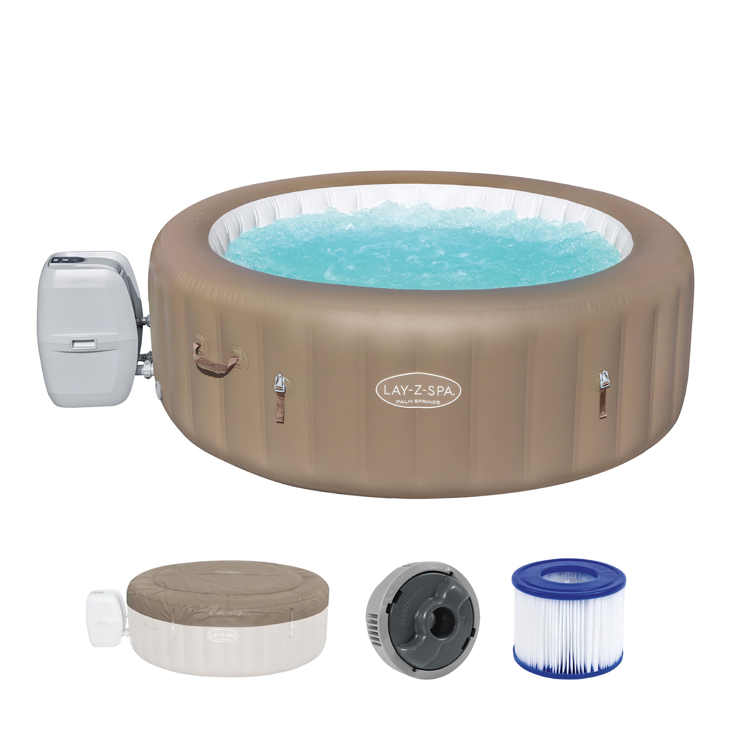 Bestway® LAY-Z-SPA® Whirlpool Palm Springs AirJet™ für 6 Personen, Ø 196 x 71 cm, Taupe