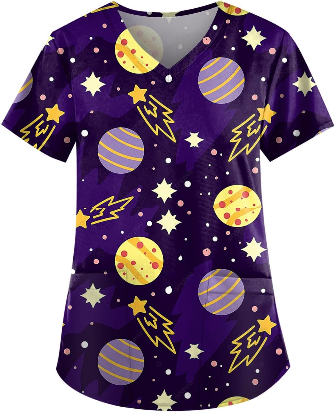 GenericWomen Cartoon Animal Easter Print Scrub Shirt Tops Short Sleeve Shirt V-Neck Pockets Working Uniform Medical Workwear