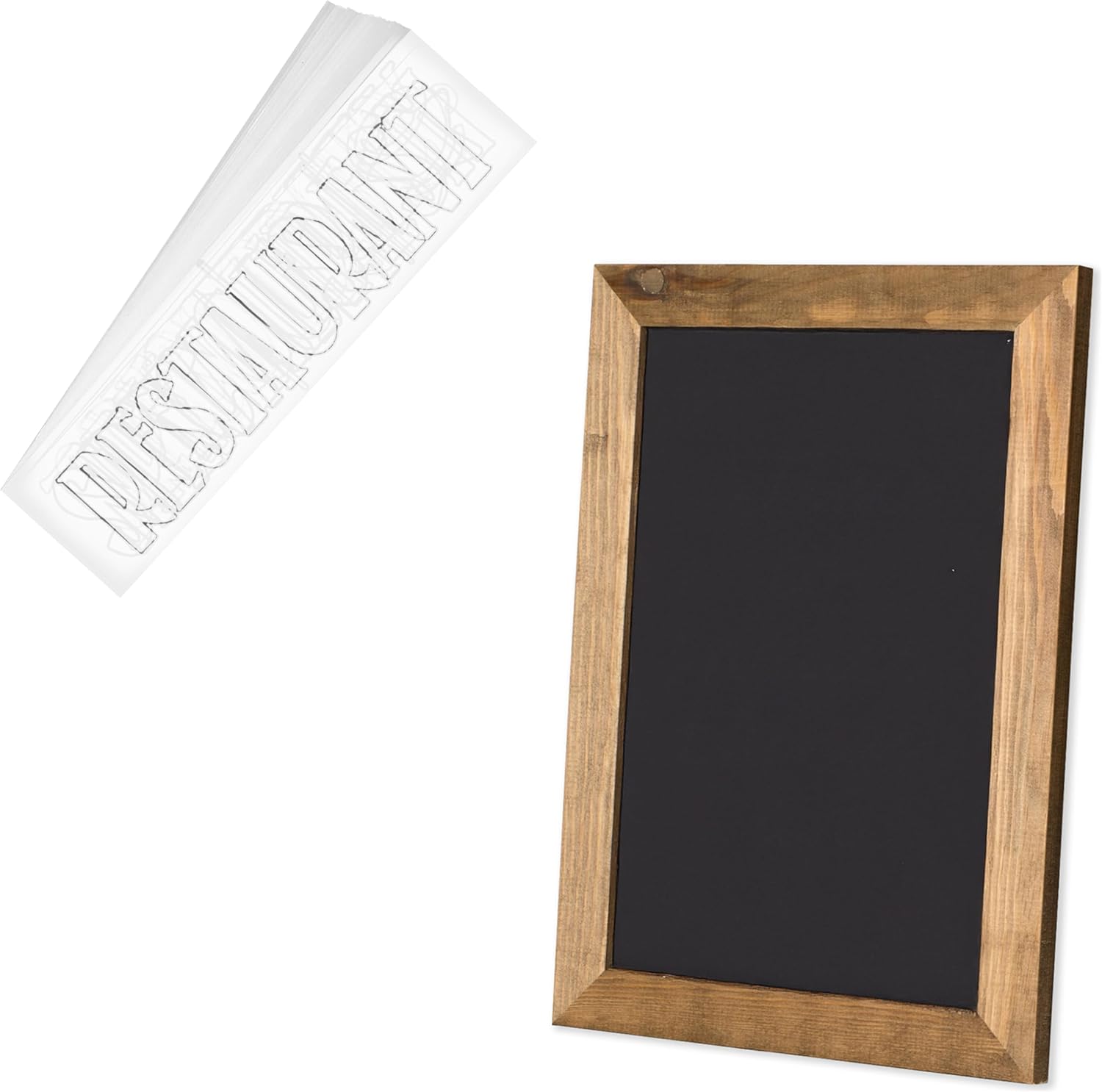 Ilyapa Rustic Wooden Magnetic Kitchen Chalkboard Sign - 12x16 Inch Framed Wall Hanging Chalk Board and 40 Piece Large Letter Stencils for Chalkboard Menu Board