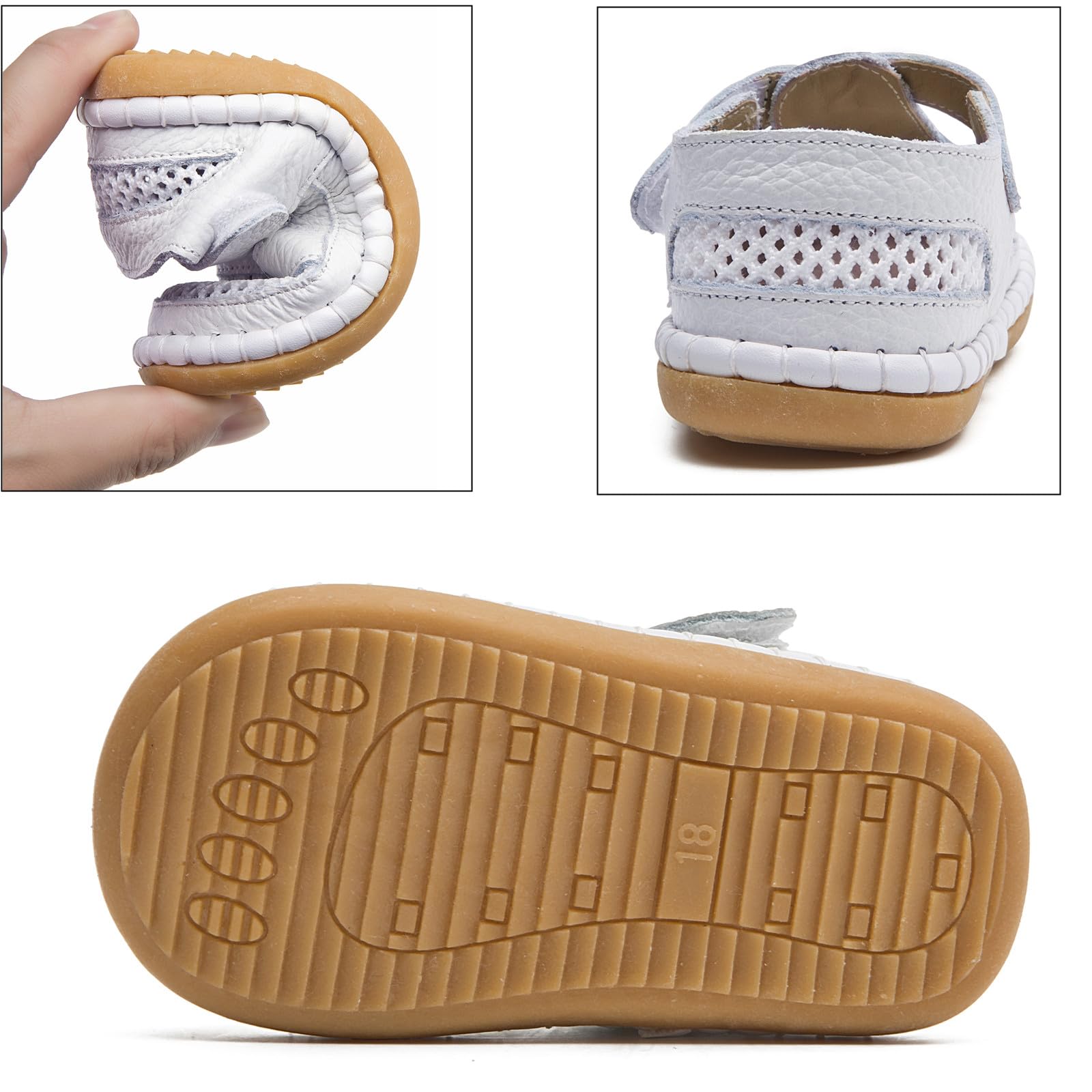 DADAWEN Boy's Girl's Leather Closed Toe Summer Athletic Sandals Baby Toddler Lightweight Non-Slip Soft Sole Outdoor Walking Shoes White US Size 6 Toddler